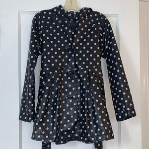 GAP Dark Midnight Hooded Raincoat Jacket Girls Polka Dots 8 *AS IS